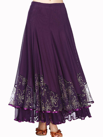 パープル ボールルームダンスコスチュームスカートロイヤルブルー女性花トレーニングダンスボトムズ