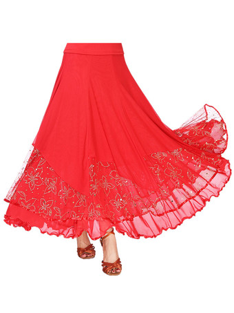 レッド ボールルームダンスコスチュームスカートロイヤルブルー女性花トレーニングダンスボトムズ