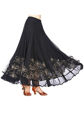 ブラック ボールルームダンスコスチュームスカートロイヤルブルー女性花トレーニングダンスボトムズ