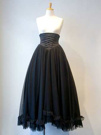 Gothic Lolita SK Tulle Pleated Ruffle Black Lolita Skirt