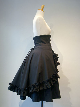 ゴスロリ 軍服 スカート ショート ゴシックロリータSK フリル ボタン 制服コスプレ プリーツ レースアップ アイドル衣装 ブラック ロリータスカート ミリロリ