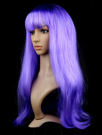 パープル ハロウィーンヘアウィッグパープルロングストレートカーニバルウィッグ