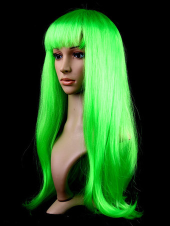 グリーン ハロウィーンヘアウィッグパープルロングストレートカーニバルウィッグ