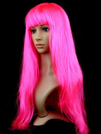 ホットピンクハロウィーンヘアウィッグパープルロングストレートカーニバルウィッグ