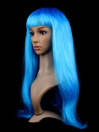 ライトスカイブルーハロウィーンヘアウィッグパープルロングストレートカーニバルウィッグ