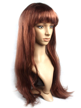 ブラウン ハロウィーンヘアウィッグパープルロングストレートカーニバルウィッグ