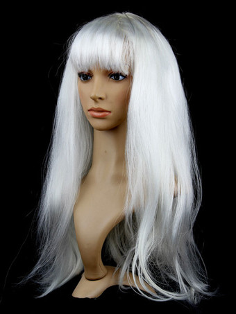 ホワイト ハロウィーンヘアウィッグパープルロングストレートカーニバルウィッグ