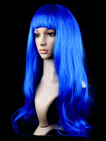 ロイヤルブルーハロウィーンヘアウィッグパープルロングストレートカーニバルウィッグ