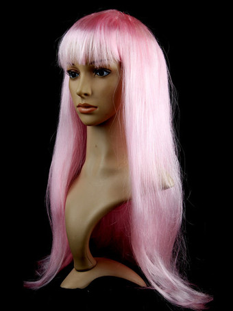 ピンクハロウィーンヘアウィッグパープルロングストレートカーニバルウィッグ