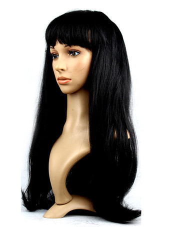 ブラック ハロウィーンヘアウィッグパープルロングストレートカーニバルウィッグ