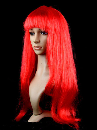 レッド ハロウィーンヘアウィッグパープルロングストレートカーニバルウィッグ