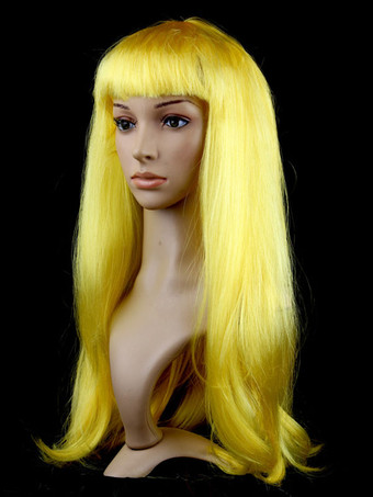 イエローハロウィーンヘアウィッグパープルロングストレートカーニバルウィッグ