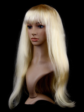 ゴールド ハロウィーンヘアウィッグパープルロングストレートカーニバルウィッグ