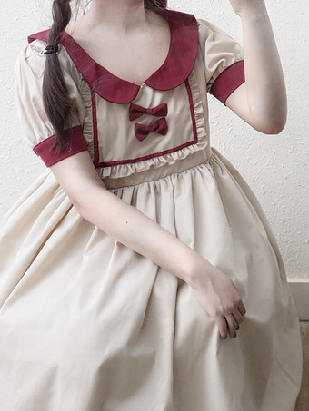 Sweet Lolita OP Dress Bow Ruffle Apricot Lolita One Piece Dress
