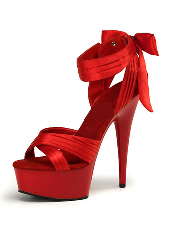 レッドハイヒールサンダルブラックプラットフォームオープントゥバウアンクルストラップサンダルシューズ女性セクシーな靴