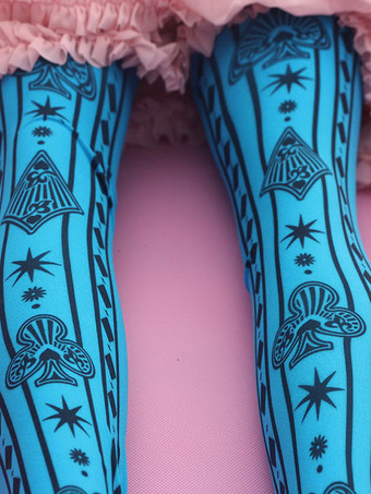 ホワイトロリータソックスポーカープリントコットンロリータニーハイソックス