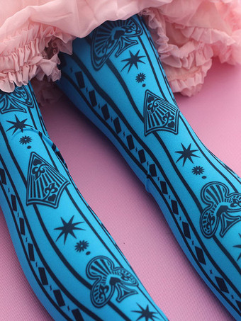 ホワイトロリータソックスポーカープリントコットンロリータニーハイソックス