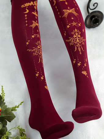 Burgundy Lolita Pantyhose Angel Cross Gilding Velvet Lolita Stocking