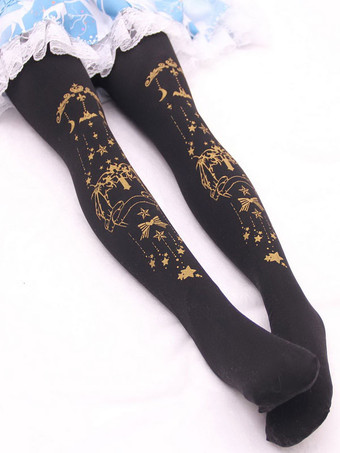 ブラックロリータタイツハロウィーンデーモンクロス金メッキベルベットロリータストッキング