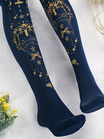 ブラックロリータタイツハロウィーンデーモンクロス金メッキベルベットロリータストッキング