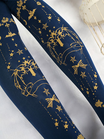 ブラックロリータタイツハロウィーンデーモンクロス金メッキベルベットロリータストッキング