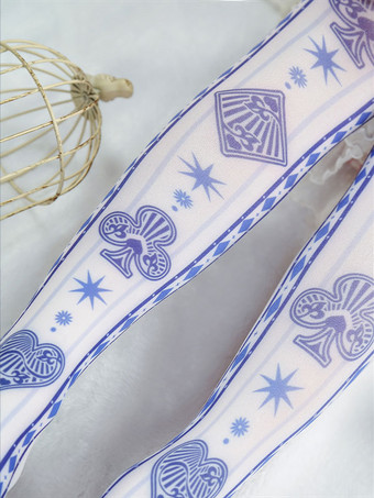 ホワイトロリータソックスポーカープリントコットンロリータニーハイソックス