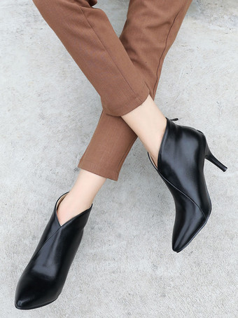 ブラウンアンクルブーツ女性の冬のブーツポインテッドトゥハイヒールブーツ