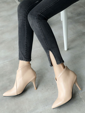 ブラウンアンクルブーツ女性の冬のブーツポインテッドトゥハイヒールブーツ