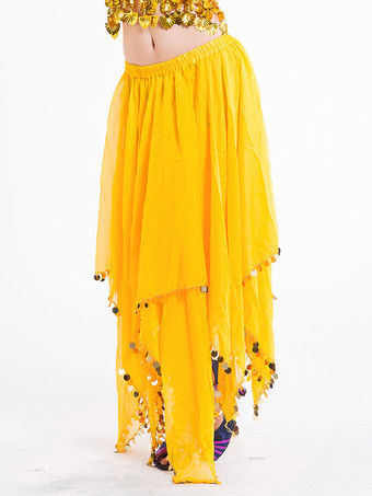 イエローダンス 衣装 レッド ベリーダンス衣装 大人用 社交ダンス衣装 スカート 女性用 無地 シフォン