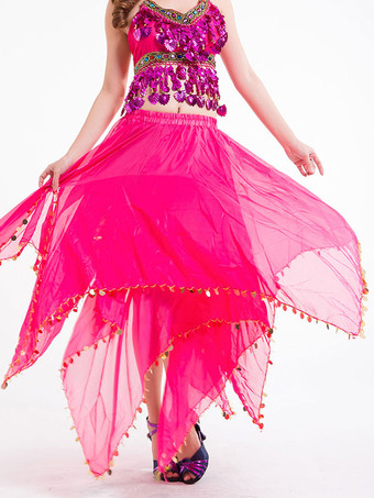 ローズレッドダンス 衣装 レッド ベリーダンス衣装 大人用 社交ダンス衣装 スカート 女性用 無地 シフォン