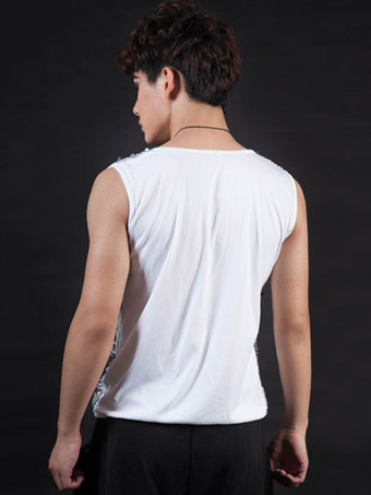 ジャズダンスコスチュームメンズシルバーベストスパンコールキラキラヒップホップダンスウエア