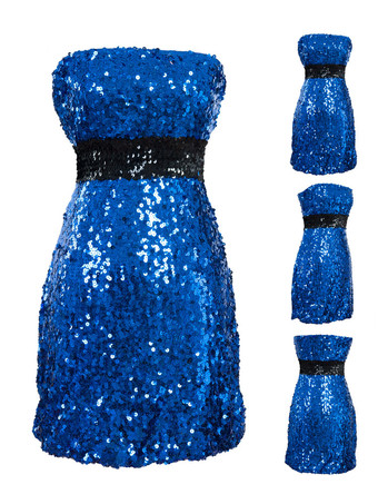 ジャズダンスコスチュームスパンコールブルーボディコンドレスストラップレス女性セクシーなナイトクラブウエア