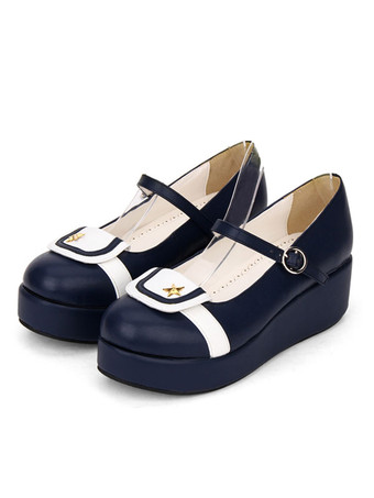 Sailor Style Lolita Pump Starlet Zweifarbige PU Lolita Flatform Schuhe