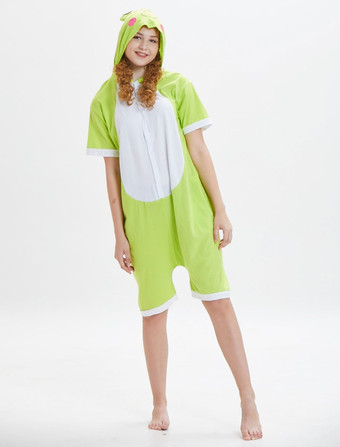 カエルOnesieきぐるみパジャマライトグリーンショートスリーブジャンプスーツユニセックス大人の動物の寝間着