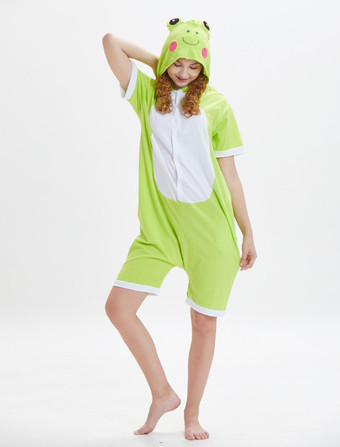 カエルOnesieきぐるみパジャマライトグリーンショートスリーブジャンプスーツユニセックス大人の動物の寝間着