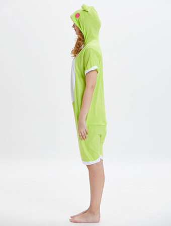 カエルOnesieきぐるみパジャマライトグリーンショートスリーブジャンプスーツユニセックス大人の動物の寝間着