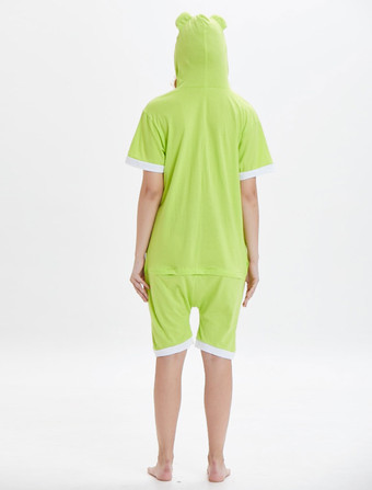 カエルOnesieきぐるみパジャマライトグリーンショートスリーブジャンプスーツユニセックス大人の動物の寝間着