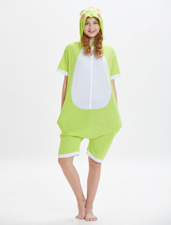 カエルOnesieきぐるみパジャマライトグリーンショートスリーブジャンプスーツユニセックス大人の動物の寝間着
