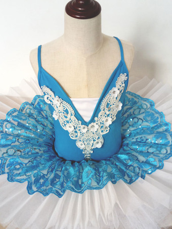 バレエ レオタード ブルー バレエ衣装 バレリーナ 若い女性用 ライクラ・スパンデックス パフォーマンス カラーブロック ダンス衣装　コスチューム