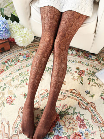 ブラウン スウィートロリータパンティストッキングジャカードレースソリッドカラーロリータストッキング