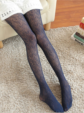 ダークネイビースウィートロリータパンティストッキングジャカードカットナイロンロリータタイツ