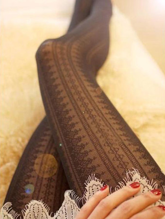 ブラック スウィートロリータパンティストッキングジャカードシルクホワイトロリータタイツ