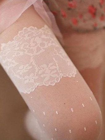ホワイト ロリータストッキングレースジャガードナイロンロリータパンティーストッキング 甘い