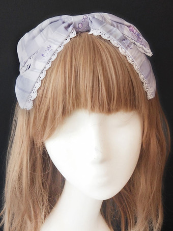 スウィートロリータヘッドドレスインファンタメイデンルームレーストリムボウプリントロリータヘアアクセサリー