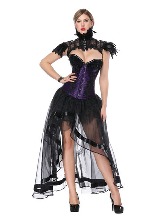 Costume di Halloween gotico viola donna gonna asimmetrica e corsetto Cincher