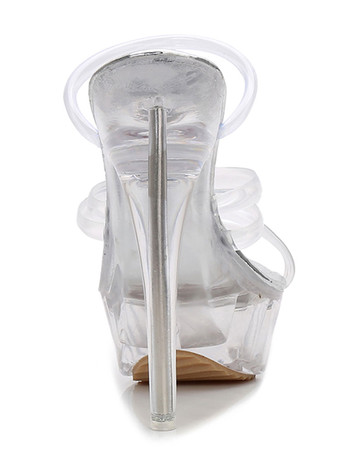 透明なセクシーな靴の女性オープントゥ・スティレット・ヒール・スライド・サンダルハイヒール・サンダル・スリッパ