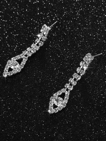 ウェディングネックレスセットシルバーラインストーンビーズタッセルダングルイヤリングセットフラワーブライダルジュエリー