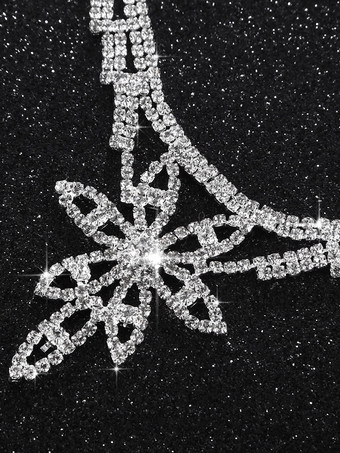 ウェディングネックレスセットシルバーラインストーンビーズタッセルダングルイヤリングセットフラワーブライダルジュエリー