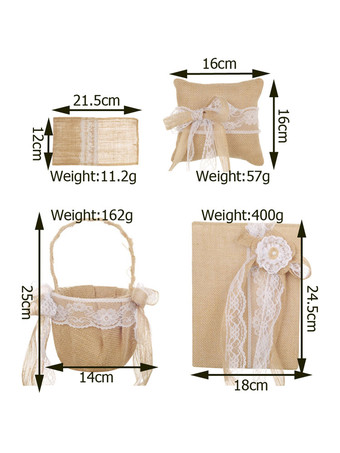 Colección rústica de la boda Set Lino marrón claro Encajes Arpillera Suministros de arpillera 4 piezas