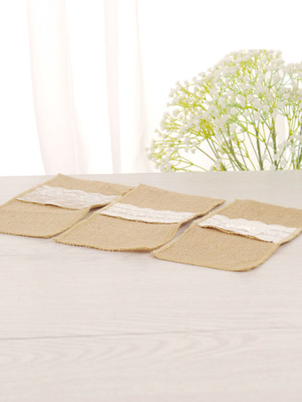 Colección rústica de la boda Set Lino marrón claro Encajes Arpillera Suministros de arpillera 4 piezas